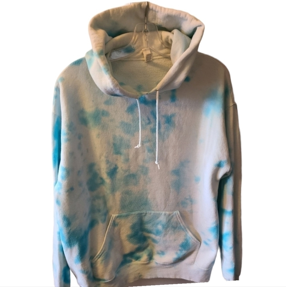 JERZEES Tye dye Kangaroo pouch Blue & White Hoodie Size Large
